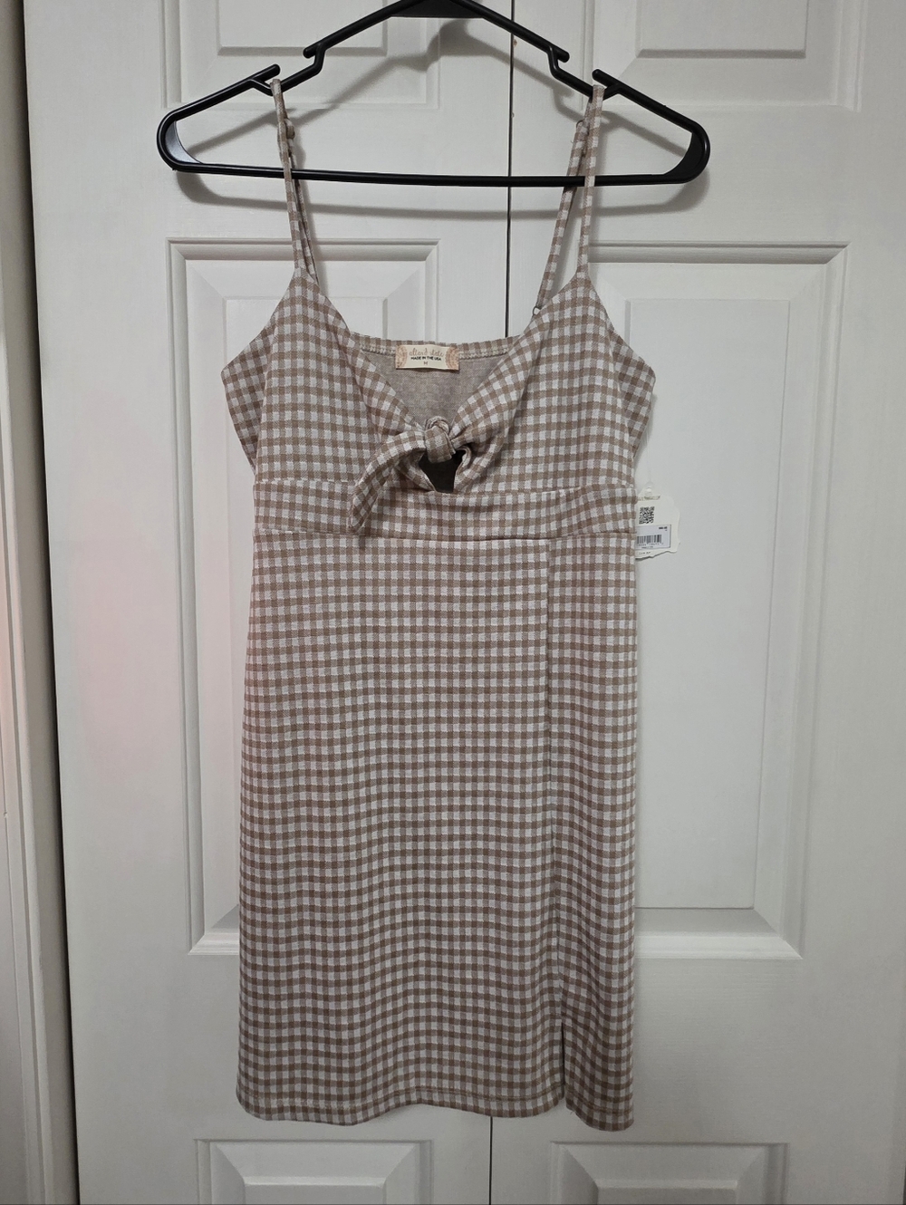 Altar’d State Brown Tan Checkered Mini Dress Front Slit Gingham Boho Chic NWT M